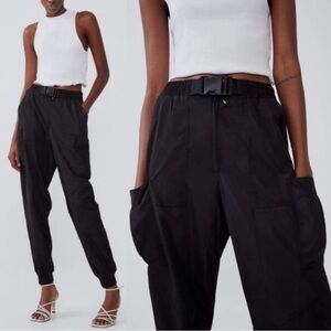 Zara Black Twill Joggers with Belt